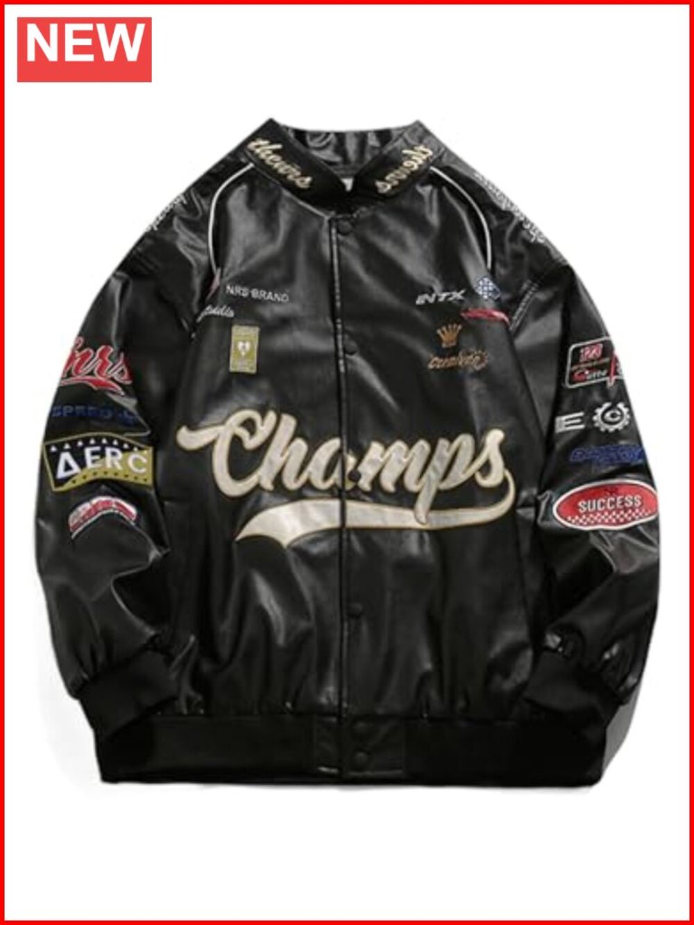 Faux Leather Oversized Motorcycle Racing Jacket Loose Fit Streetwear